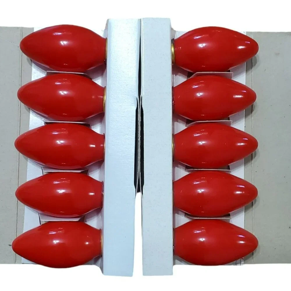 New C-9 1/4 Red Christmas Lamps 10 Replacement Light Bulbs Intermediate Base VTG
